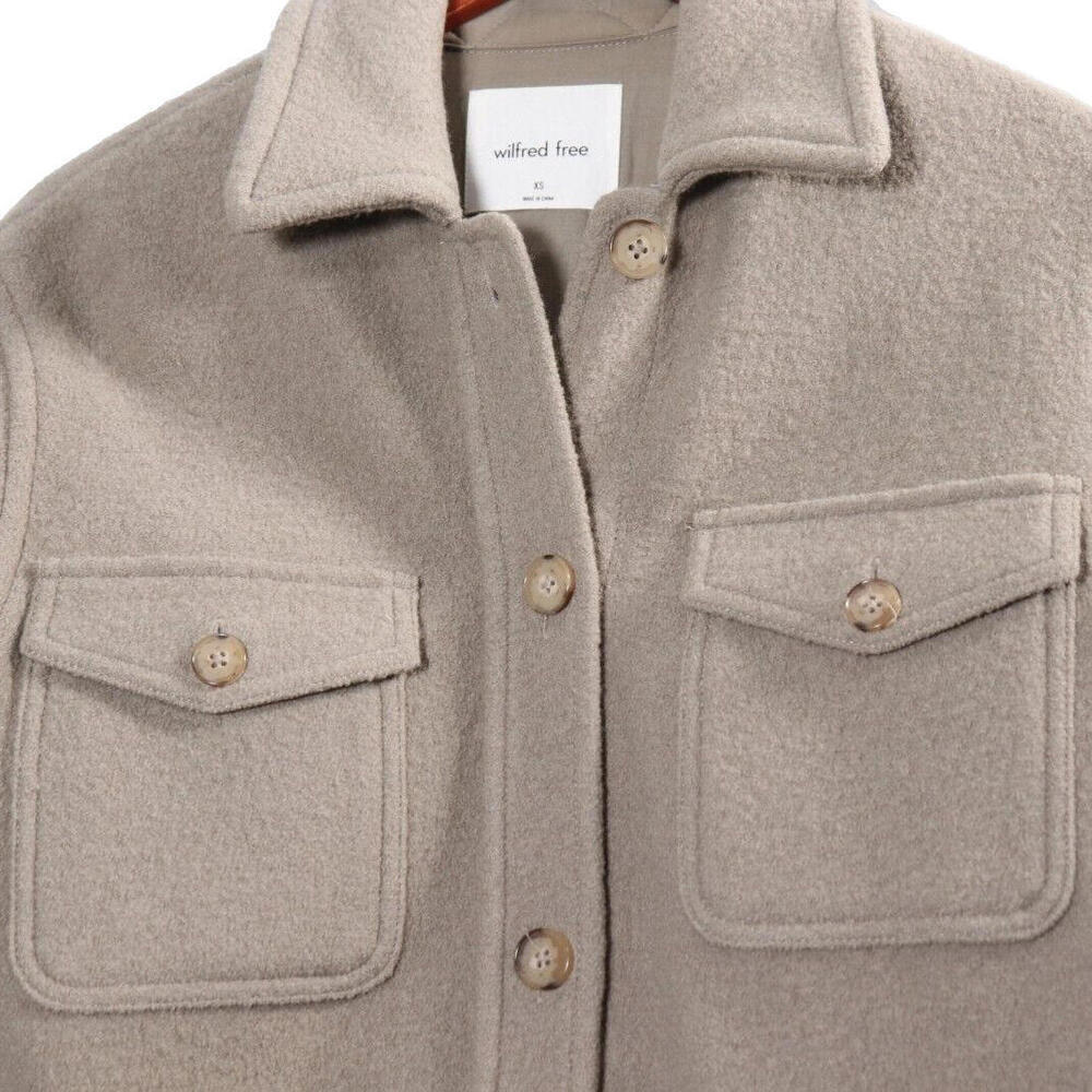 Aritzia Wilfred Free Women XS Olive Beige Ganna Long Shirt Jacket Sold-Out Color - Picture 2 of 8